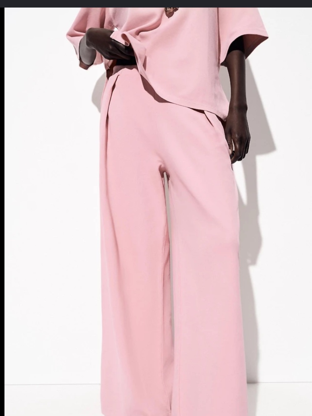 ZARA Coord Set • Pink Wide Leg Trousers & Matching Top • Size Small